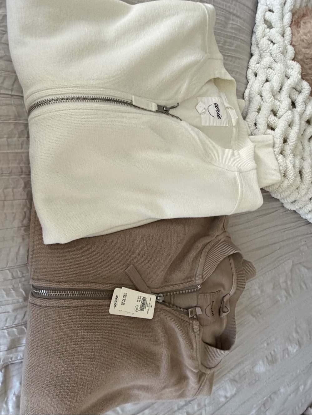 aerie Cream and Brown Zip Front Sweatshirts NWT. Size medium.